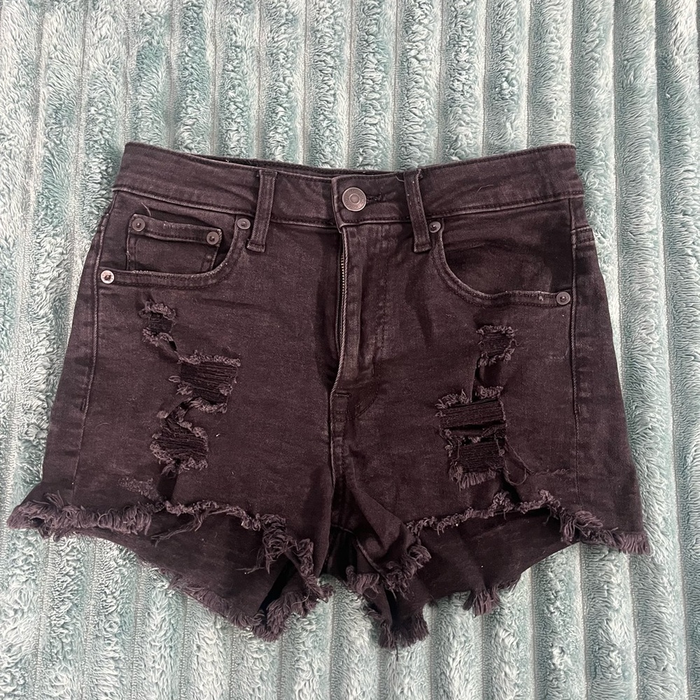Aeropostal Distressed Black Denim Shorts